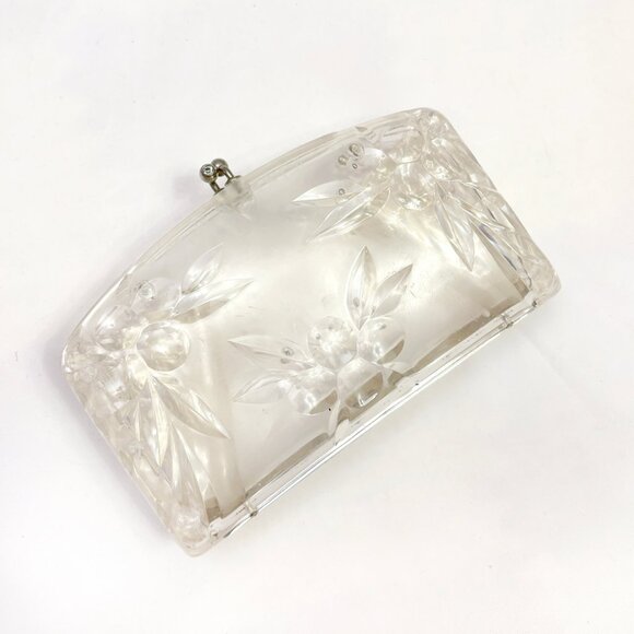 Vintage Lucite '50s clear clutch purse - Picture 3 of 7